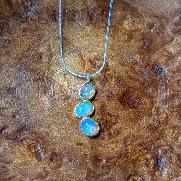 NECKLACE Natural Opal 925 17" including extension chain - Picture 3 of 6